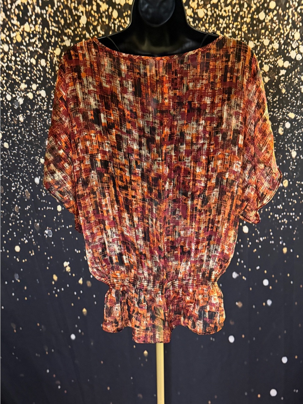 Madison Multicolor Orange & Burgundy Printed Blouson Top - Picture 4 of 6